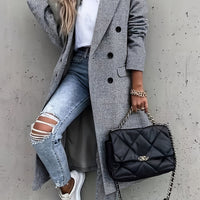 Double Breasted Simple Trench Coat, Casual Long Sleeve Outerwear, Women's Clothing