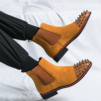 Men's Rivet Faux Leather Slip-On Chelsea Boots, Fashion Faux Leather Round Toe Ankle Boots, Men's Footwear