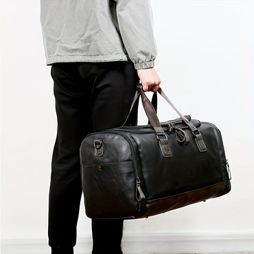 Men'S Genuine Travel Duffel Bag - Adjustable Shoulder Straps, Multiple Compartments, Durable & Stylish for Weekends, Trips & Daily Use (Black), Luggage for Travel, Secure Zipper Closure