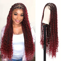 36 Bohemian Chic Box Braids Wig - Triangle Knotless & Curly - Synthetic Embroidered Double Lace Wigs for Women
