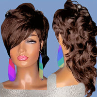 [Heat Resistant Mullet Wig] 180% Density Heat Resistant Synthetic Hair Wig - Chic Pixie Cut Mullet for Women - Long Wavy Style with Bangs, Beginner-Friendly, Voluminous Body Wave Texture