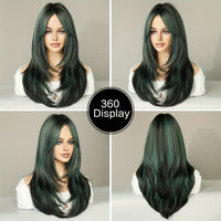 Long Wavy Dark Green Wig For Women Daily Use Natural Synthetic Miidle Part Wigs Layered Heat Resistant Music Festival