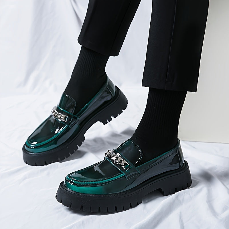Men's Platform Business Shoes, Comfy Non Slip Casual Durable Rubber Sole Chunky Office Shoes, Men's Footwear