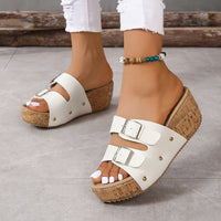Comfy Women's Wedge Sandals with Non-Slip Double Buckle Straps and Open Toe