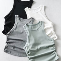 4 Packs Side Ruched Tank Tops, Y2K Crew Neck Tank Tops For Summer, Women's Clothing