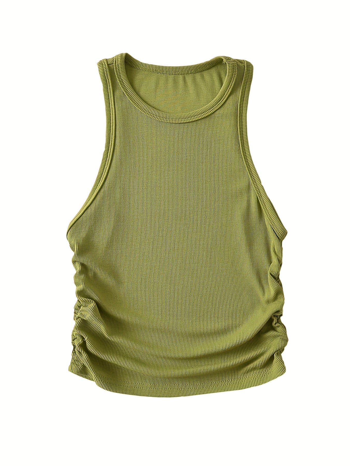 4 Packs Side Ruched Tank Tops, Y2K Crew Neck Tank Tops For Summer, Women's Clothing