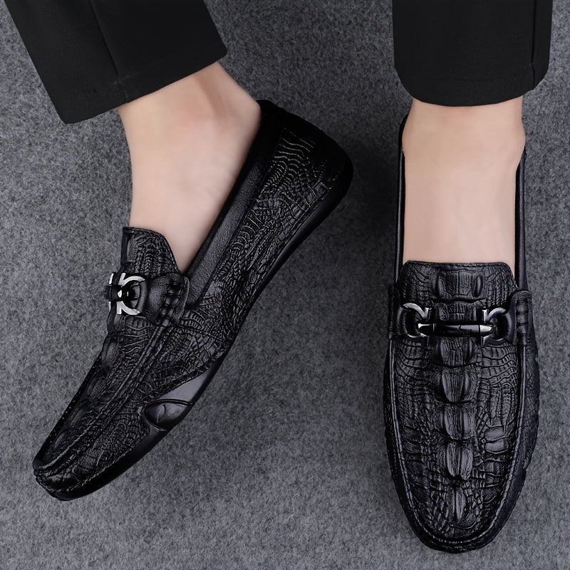 Men's Solid Colour Top Grain cow Leather Vintage Slip On Penny Loafer Shoes, Comfy Non Slip Durable Rubber Sole Formal Shoes, Men's Footwear