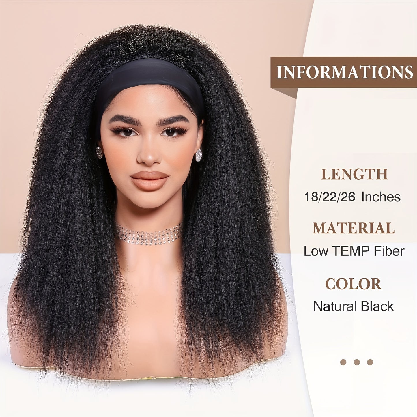 Kinky Straight Headband Wig For Women Yaki Straight Wigs With Black Headband Kinky Afro Wigs For Women