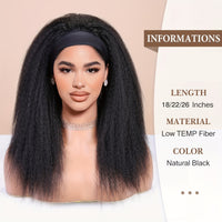 Kinky Straight Headband Wig For Women Yaki Straight Wigs With Black Headband Kinky Afro Wigs For Women