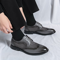 Men's Solid Color Vintage Wingtip Brogue Toe Derby Shoes, Comfy Non Slip Durable Rubber Sole Lace Up Dress Shoes, Men's Footwear