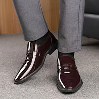 Men's Solid Color Faux Patent Leather Upper Slip On Loafer Shoes, Comfy Non Slip Casual Business Style Dress Shoes, Men's Footwear