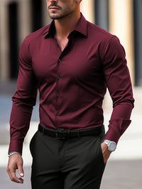 Elegant Solid Color Men'S Dress Shirt - Polyester Woven Fabric, Regular Fit, Button-Down Collar, All-Season Comfort, Ideal Gift for Partners