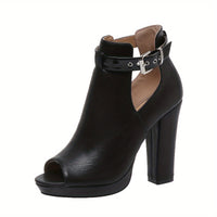 Women's High Heeled Ankle Boots, Peep Toe Cut-out Buckle Strap Block Heels, Fashion Platform Sandals