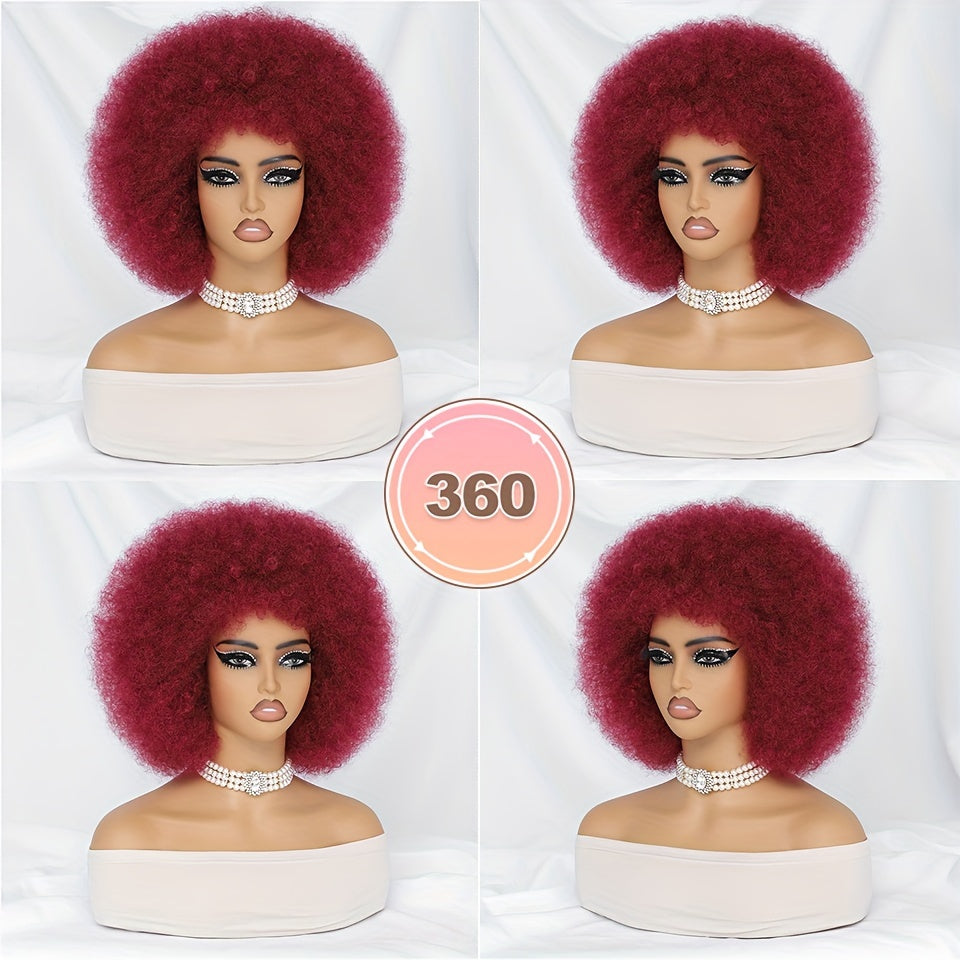 Short Afro Wigs For Women Blonde 10 Inch Afro Curly Wig With Bangs 70s Large Bouncy Soft Synthetic Female Wigs For Party Cosplay