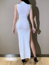 2022 New Sexy Tank Top Tie Long Dress with High Slit and Side Cutouts | High Neck Bodycon Style for Spring/Fall.