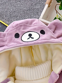 New Children's Warm Winter Thick Coat Cute Bear Shape Baby Corduroy Hooded Zip UpJacket