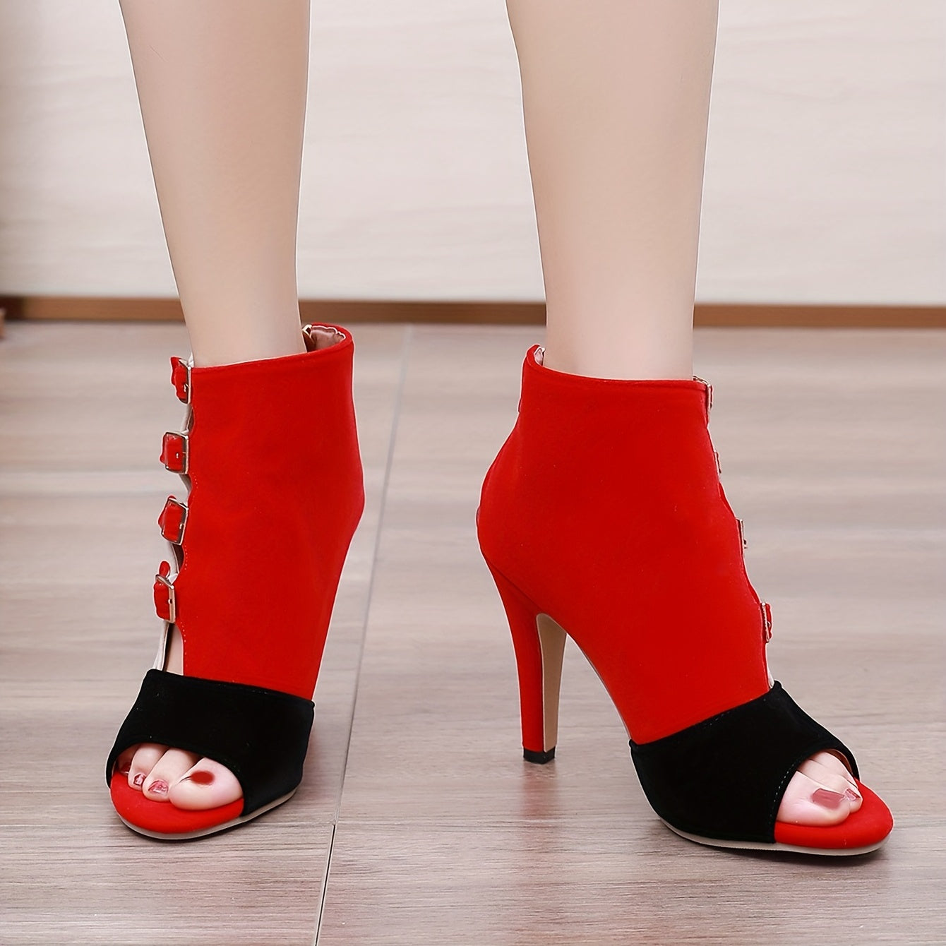 [Colorblock Heeled Stiletto Sandals] Women's Colorblock Stiletto Heeled Sandals, Sexy Buckle Straps Peep Toe High Heels, Fashion Dress Pumps