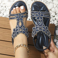 Sparkling Boho Chic Womens Flat Sandals - Elastic Ankle Strap, Slip-On, Perfect for Casual Summer Outings & Music Festivals