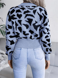 Leopard Print Crop Sweater, Casual Crew Neck Long Sleeve Sweater, Casual Tops For Fall & Winter, Women's Clothing