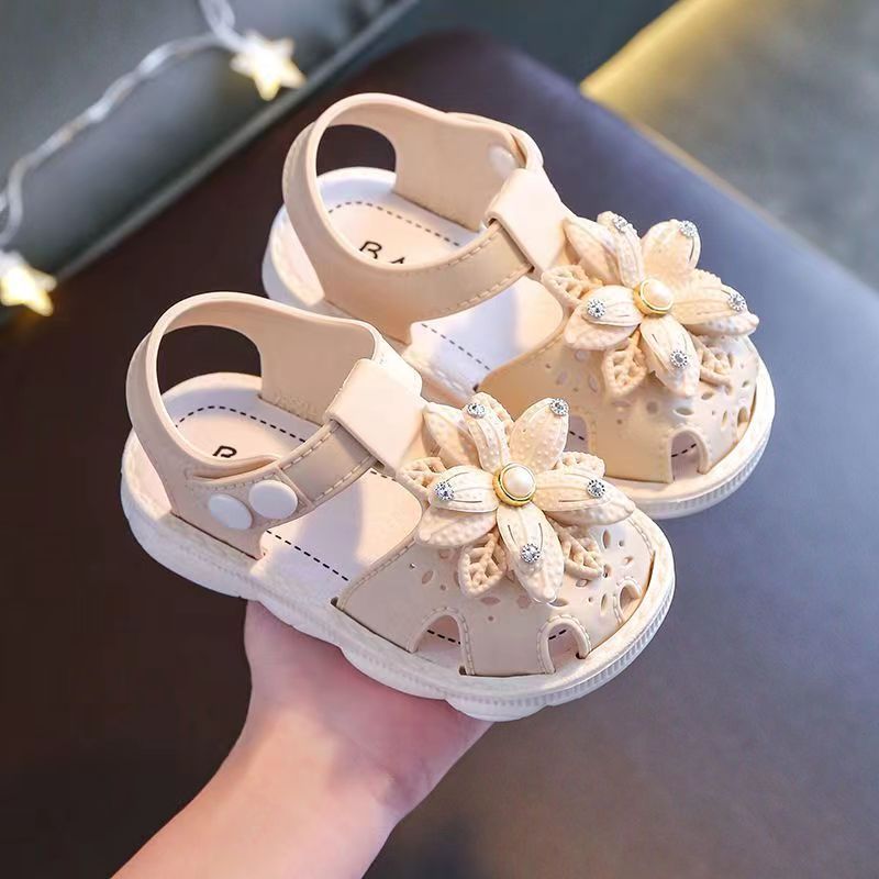 Girls Baby Flower Trendy Breathable Closed Toe Sandals, Lightweight Soft Sandals Crib Shoes For Indoor Outdoor Spring