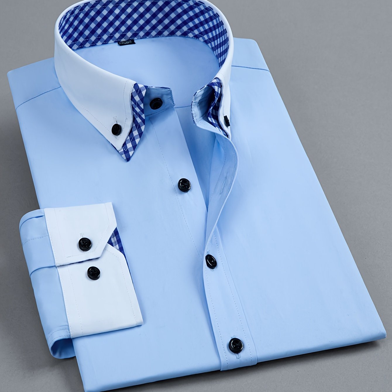 Chic Spring/Fall Men's Casual Shirt - Contrast Collar, Color Block, Long Sleeve, Easy Care, Perfect for Weekend