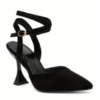 Women's Pointed Toe High Heels, Solid Color Crisscross Strap Slingback Sandals, Stylish Pyramid Heeled Sandals