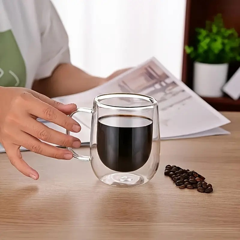 4pcs Set 350ml/11.84oz, With Lid And Spoon, Double-layer Glass Coffee Cup, Insulated Glass Coffee Cup, Set Of 4 Coffee Cups, Latte Coffee Cup, Americano, Cappuccino, Tea Bag, Transparent Glass