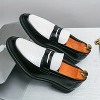 Stylish Men's Color Block Slip-On Loafers - Ultra Comfy, Non-Slip, Durable Rubber Sole, Breathable, Easy to Wear, Versatile Platform Dress Shoes for Formal and Casual Occasions - Men's Footwear