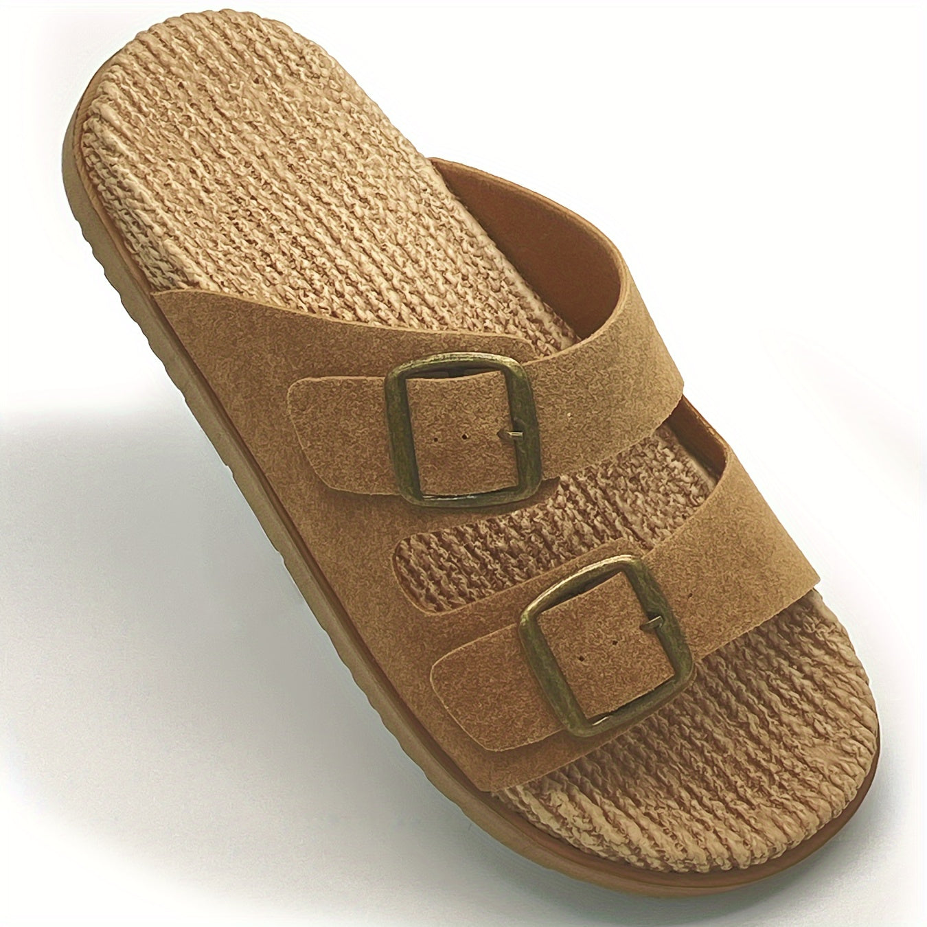 Men's Solid Colour Open Toe Breathable Slippers With Buckle Straps, Comfy Non Slip Casual Durable EVA Sole Slides, Men's Footwear