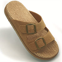 Men's Solid Colour Open Toe Breathable Slippers With Buckle Straps, Comfy Non Slip Casual Durable EVA Sole Slides, Men's Footwear