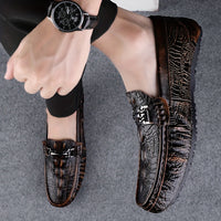 Men's Solid Color Lightweight Slip On Split Cow Leather Upper Loafer Shoes, Comfy Non Slip Casual Rubber Sole Dress Shoes, Men's Footwear