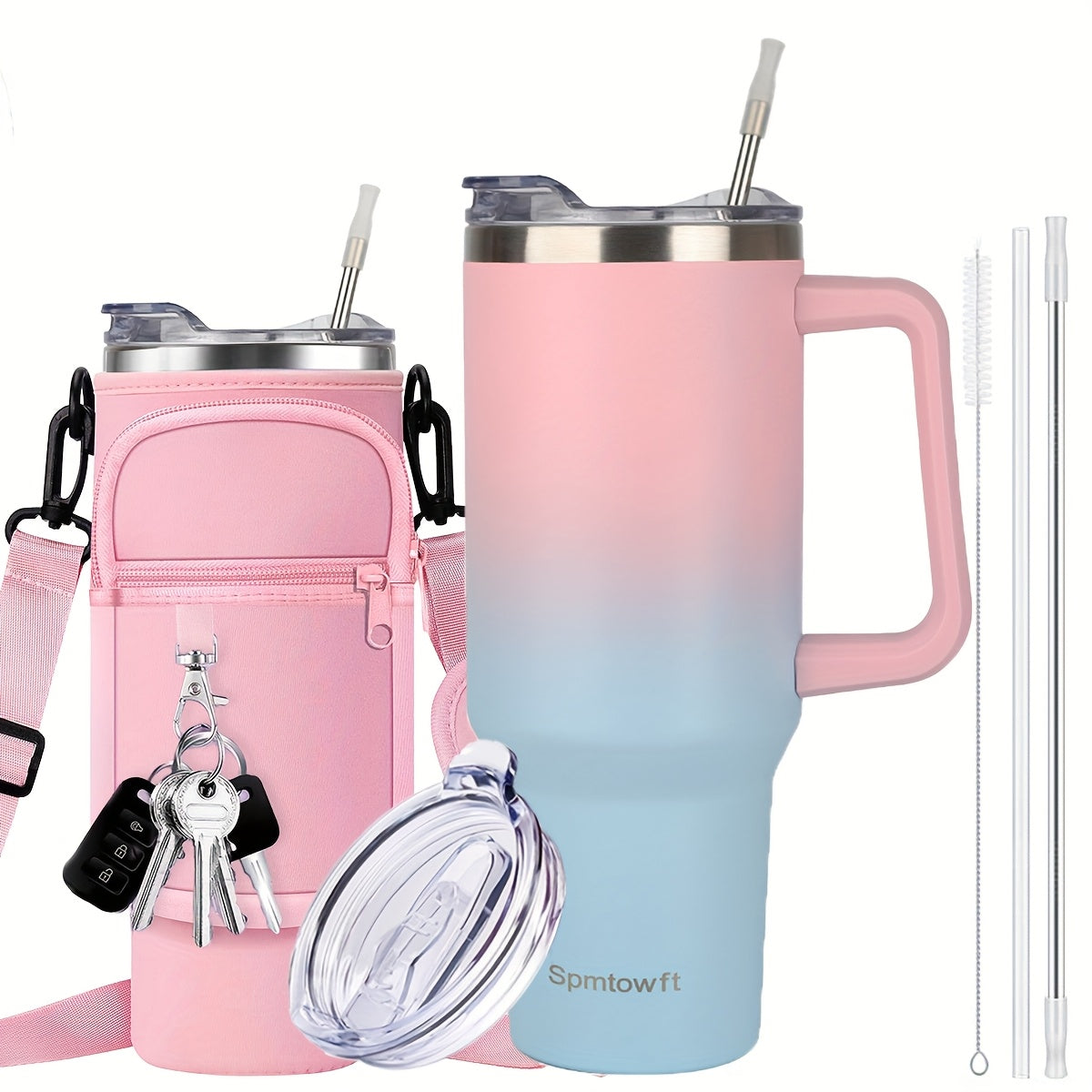 40oz Tumbler with Handle and Straw Lid& Carrier Bag, Durable Stainless Steel Travel Coffee Mug, Reusable Straw, Suitable For Hot And Cold Drinks, BPA-free Metal Water Bottles, Valentines Day Gifts, Wedding, Mens Gifts, Gifts