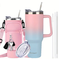 40oz Tumbler with Handle and Straw Lid& Carrier Bag, Durable Stainless Steel Travel Coffee Mug, Reusable Straw, Suitable For Hot And Cold Drinks, BPA-free Metal Water Bottles, Valentines Day Gifts, Wedding, Mens Gifts, Gifts