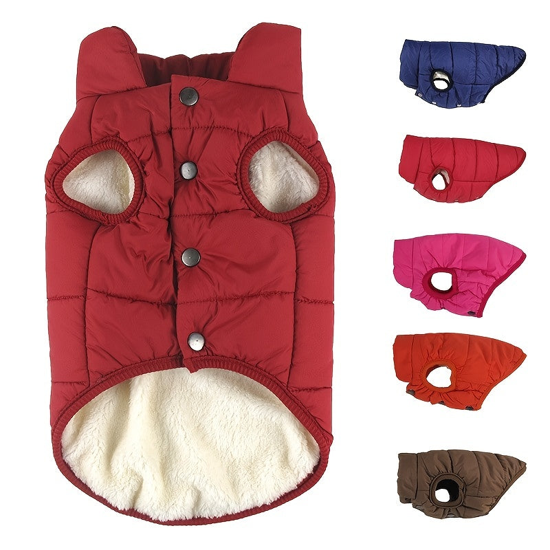1pc Solid Color Dog Winter Warm Coat Thickened Padded Pet Jacket Soft Comfortable Dog Clothes For Cold Weather