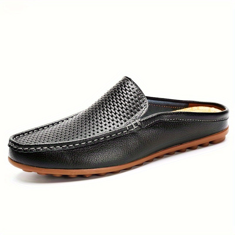 Men's Solid Colour Mesh Breathable Hollow Out Mule Shoes, Comfy Non Slip Casual Rubber Sole Dress Shoes, Men's Footwear