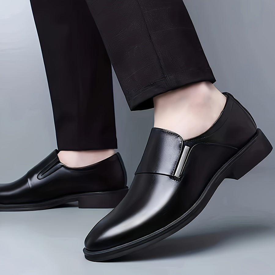 Plus Size Men's Solid Colour Slip On Business Style Dress Shoes, Comfy Non Slip Rubber Sole Durable Formal Shoes, Men's Footwear