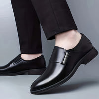 Plus Size Men's Solid Colour Slip On Business Style Dress Shoes, Comfy Non Slip Rubber Sole Durable Formal Shoes, Men's Footwear