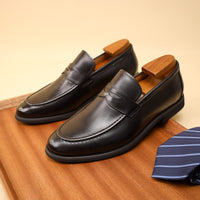 [Top Grain Leather Slip On Loafers] Men's Top Grain Cow Leather Upper Slip On Loafer Shoes, Comfy Non Slip Rubber Sole Casual Dress Shoes, Men's Footwear