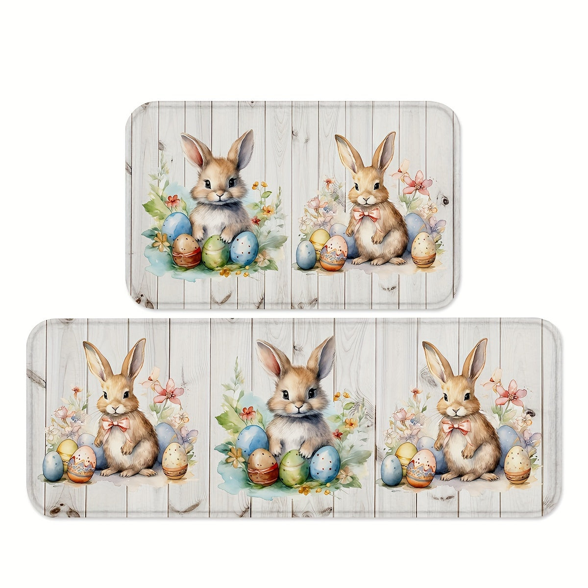 1 Set Easter Bunny Non-Slip Kitchen Rug, Machine Washable Polyester Knit Floor Mats, Lightweight Cushioned Comfort Standing Mat for Home Office, Sink, Laundry, Bathroom - Machine Made Runner