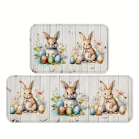 1 Set Easter Bunny Non-Slip Kitchen Rug, Machine Washable Polyester Knit Floor Mats, Lightweight Cushioned Comfort Standing Mat for Home Office, Sink, Laundry, Bathroom - Machine Made Runner