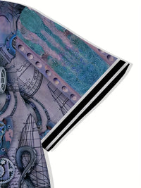 Men's Casual Shirt with Unique Octopus Print - Breathable Polyester, Perfect for Golf & Outdoor Activities