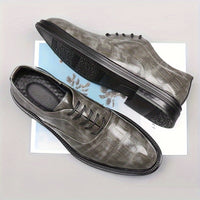 Men's Trendy Solid Oxfords, Wear-resistant Non Slip Lace-up Dress Shoes, Middle Aged Men's Footwear