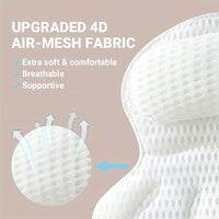 Non-Slip Bath Pillow for Head, Neck, and Back Support - 4D Air Mesh Soft Tub Pillow with 6 Suction Cups - Perfect for Spa Cushion and Tub Use - White