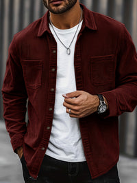 [Corduroy Casual Shirt] Light Blue Corduroy Men's Casual Shirt Jacket | Classic Collar, Button-Up Long Sleeve with Double Chest Pockets, Perfect for Spring & Fall, Everyday Fashion, Street Style, and Office Wear