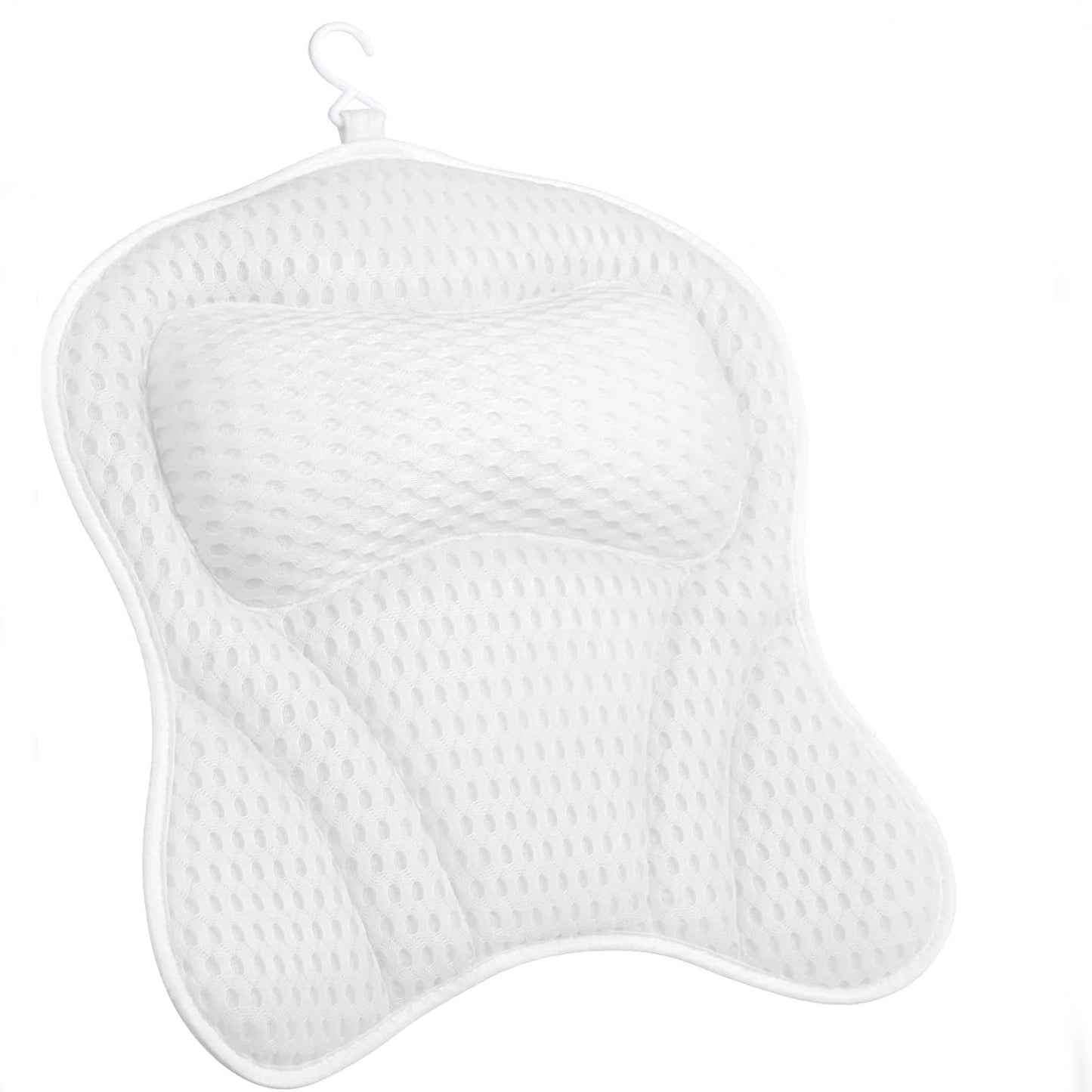 Non-Slip Bath Pillow for Head, Neck, and Back Support - 4D Air Mesh Soft Tub Pillow with 6 Suction Cups - Perfect for Spa Cushion and Tub Use - White