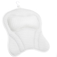 Non-Slip Bath Pillow for Head, Neck, and Back Support - 4D Air Mesh Soft Tub Pillow with 6 Suction Cups - Perfect for Spa Cushion and Tub Use - White