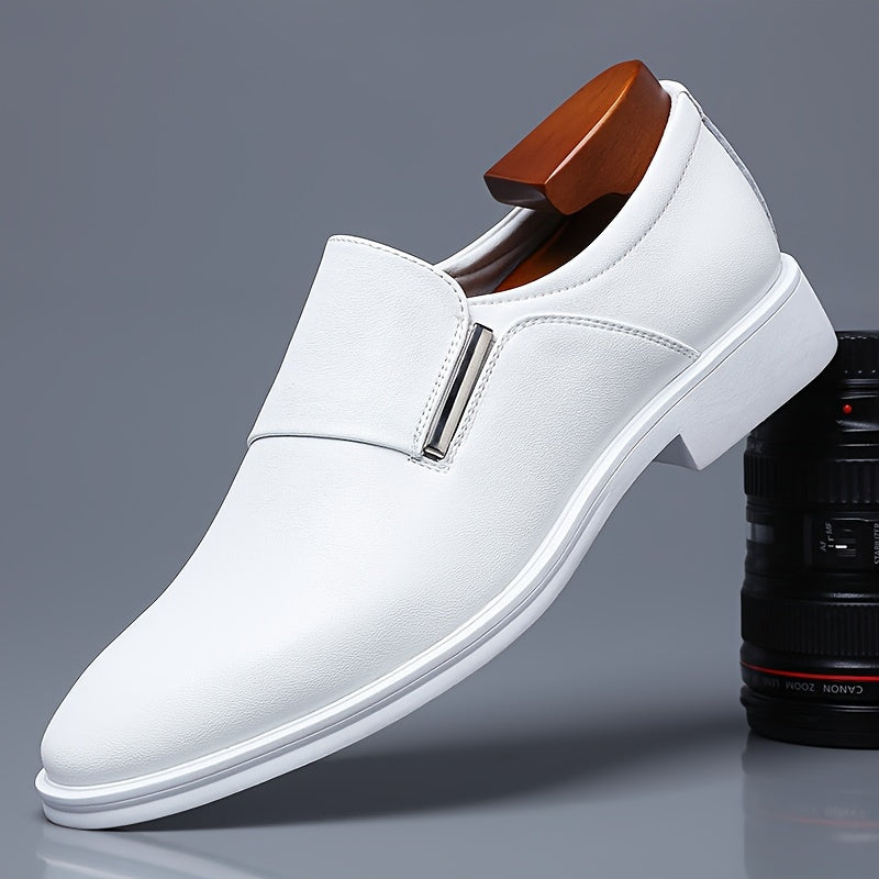 Plus Size Men's Solid Colour Slip On Business Style Dress Shoes, Comfy Non Slip Rubber Sole Durable Formal Shoes, Men's Footwear