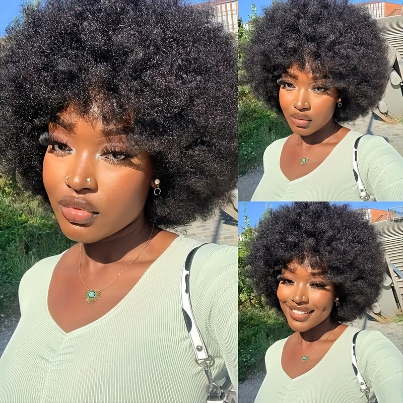 Short Afro Wigs For Women Blonde 10 Inch Afro Curly Wig With Bangs 70s Large Bouncy Soft Synthetic Female Wigs For Party Cosplay