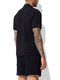 Men's Casual Shirt Set, Men's Casual Striped Shirt and Drawstring Striped Shorts Set, Men's Suit Collar Shirt Suit. Men's Summer Vacation, Everyday Wear Shirt Suit