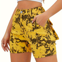 Women's High Waist Camouflage Print Denim Shorts, Elastic Streetwear Style, Casual Summer Hot Pants with Pockets